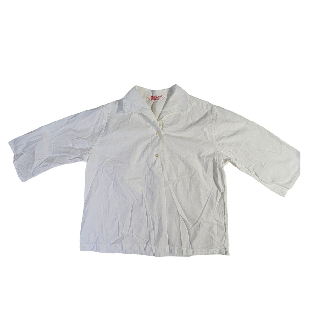 Laura Mae Cotton Blouse – 36/13 White Vintage Popover 3/4 Sleeve